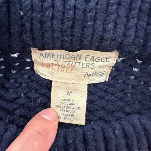 Vintage American Eagle Chunky Lamb Wool Fisherman Sweater Men's Medium - Picture 7 of 7